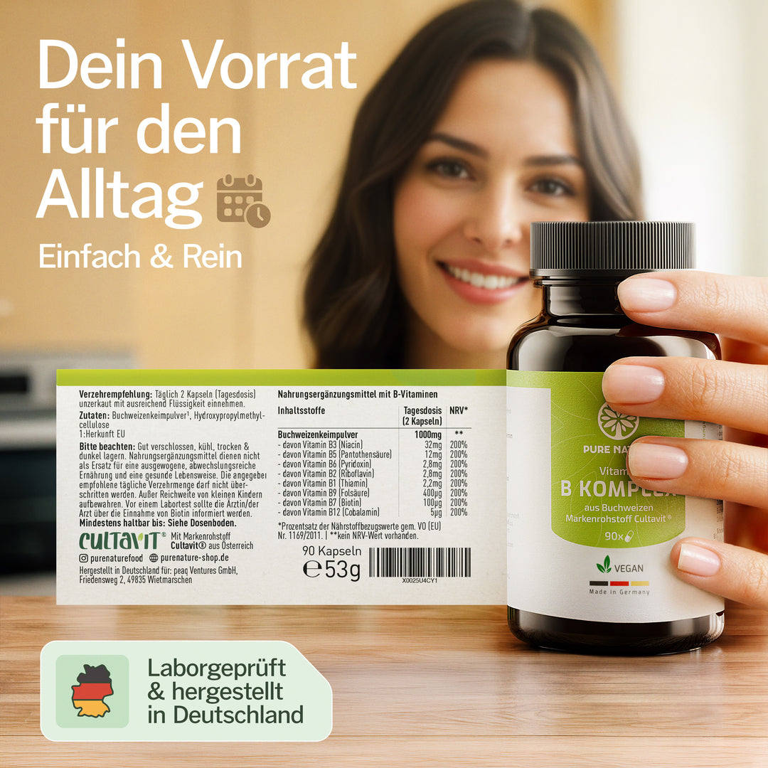 Pure Nature Vitamin B Komplex – 90 Kapseln aus Bio-Buchweizen