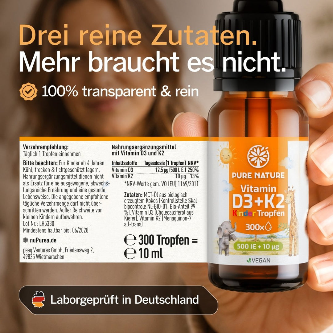 Kinder Vitamin D3 K2 Tropfen MCT-Öl 500 I.E.