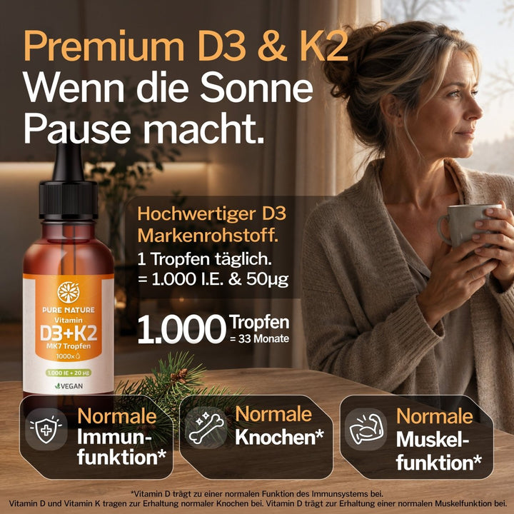 Vitamin D3 K2 Tropfen MCT-Öl 1000 I.E.