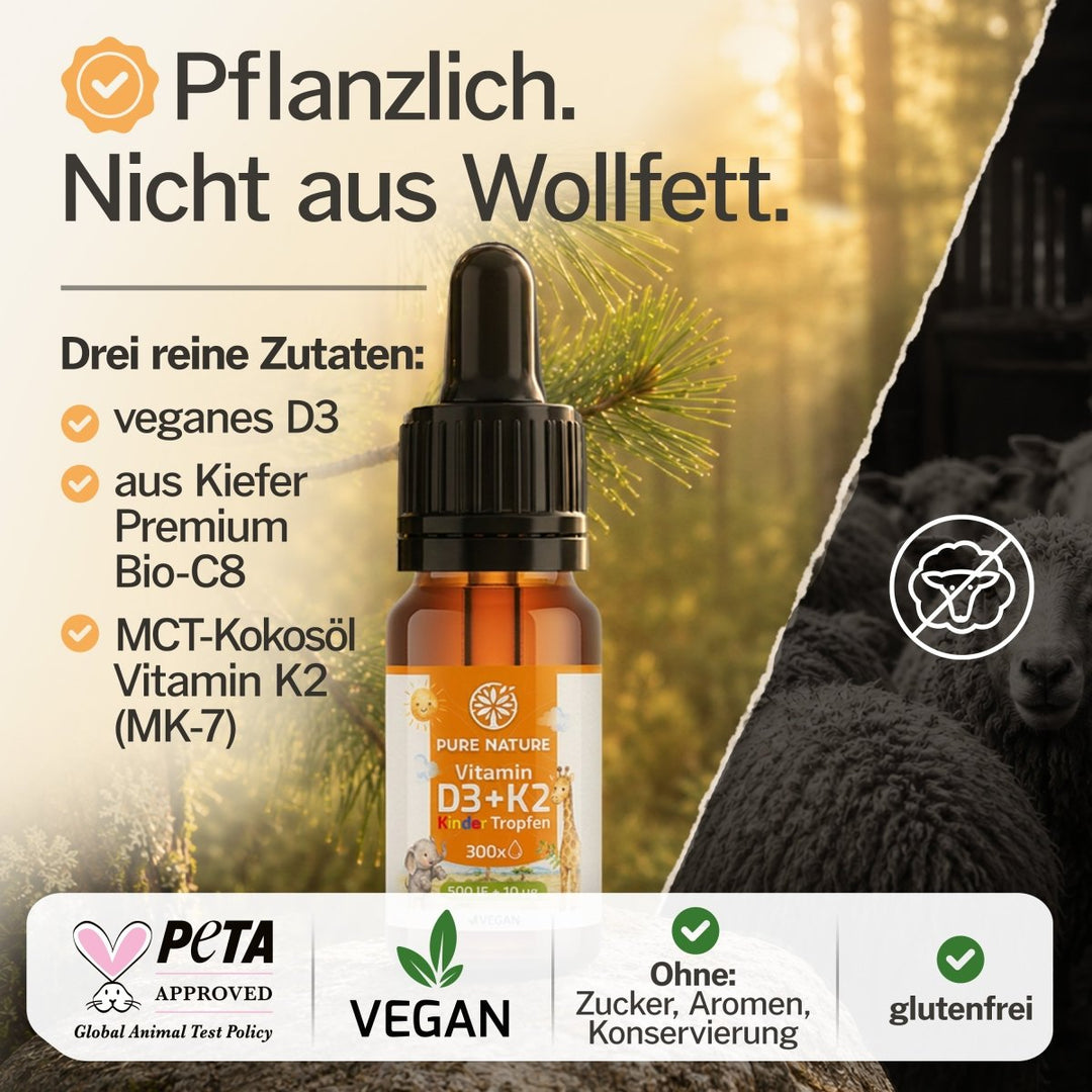 Kinder Vitamin D3 K2 Tropfen MCT-Öl 500 I.E.