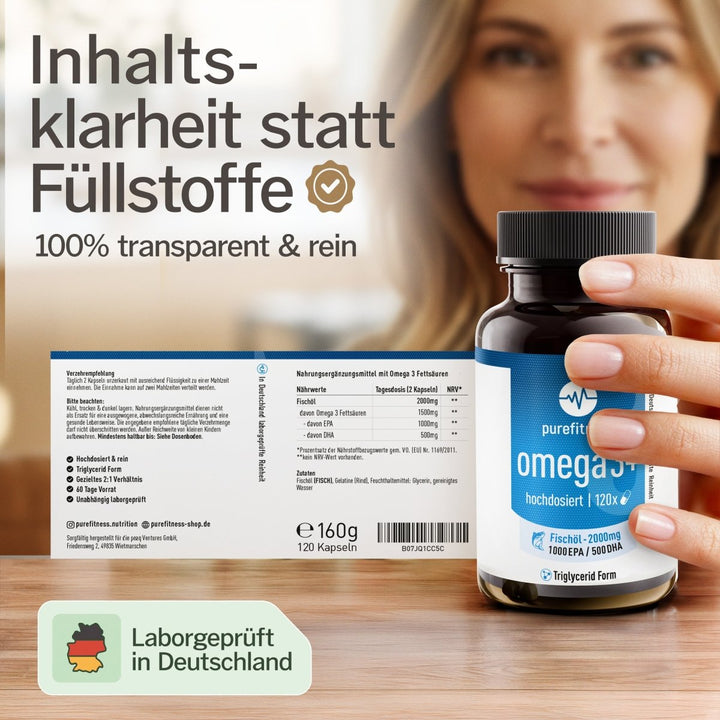 Purefitness Omega 3 Fischöl Kapseln – 2000 mg Triglycerid Form