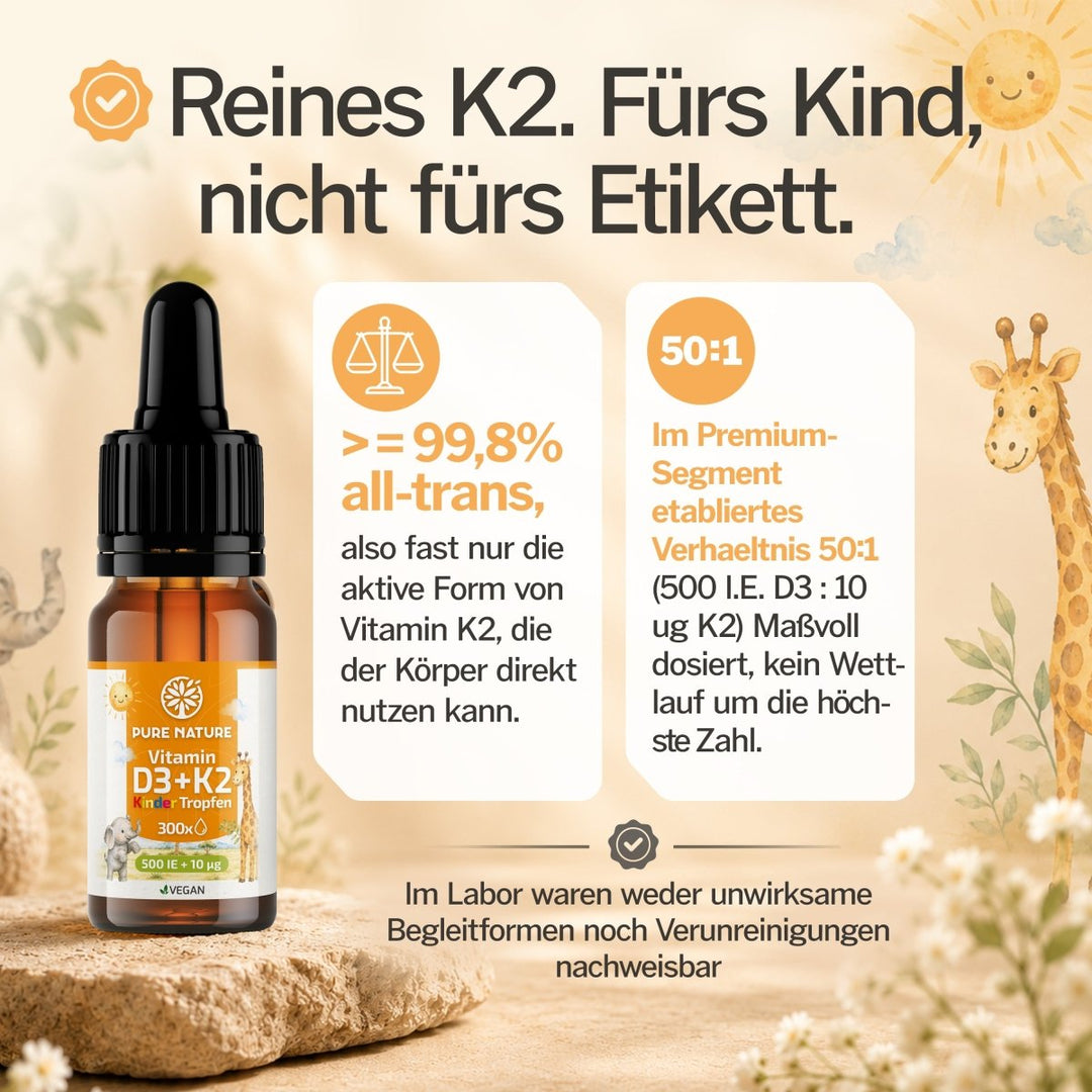 Kinder Vitamin D3 K2 Tropfen MCT-Öl 500 I.E.