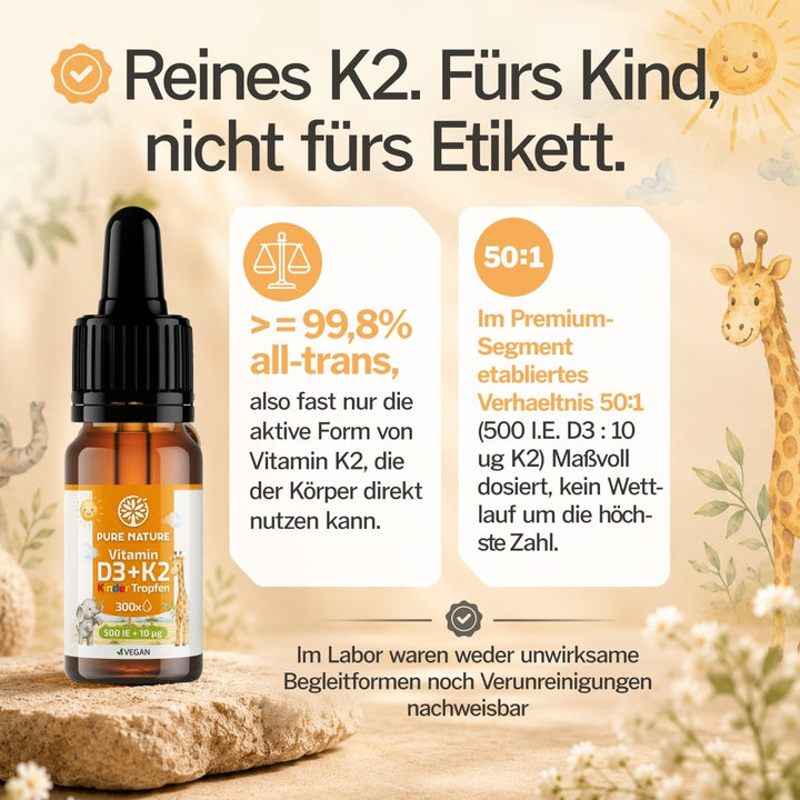 Kinder Vitamin D3 K2 Tropfen MCT-Öl 500 I.E.