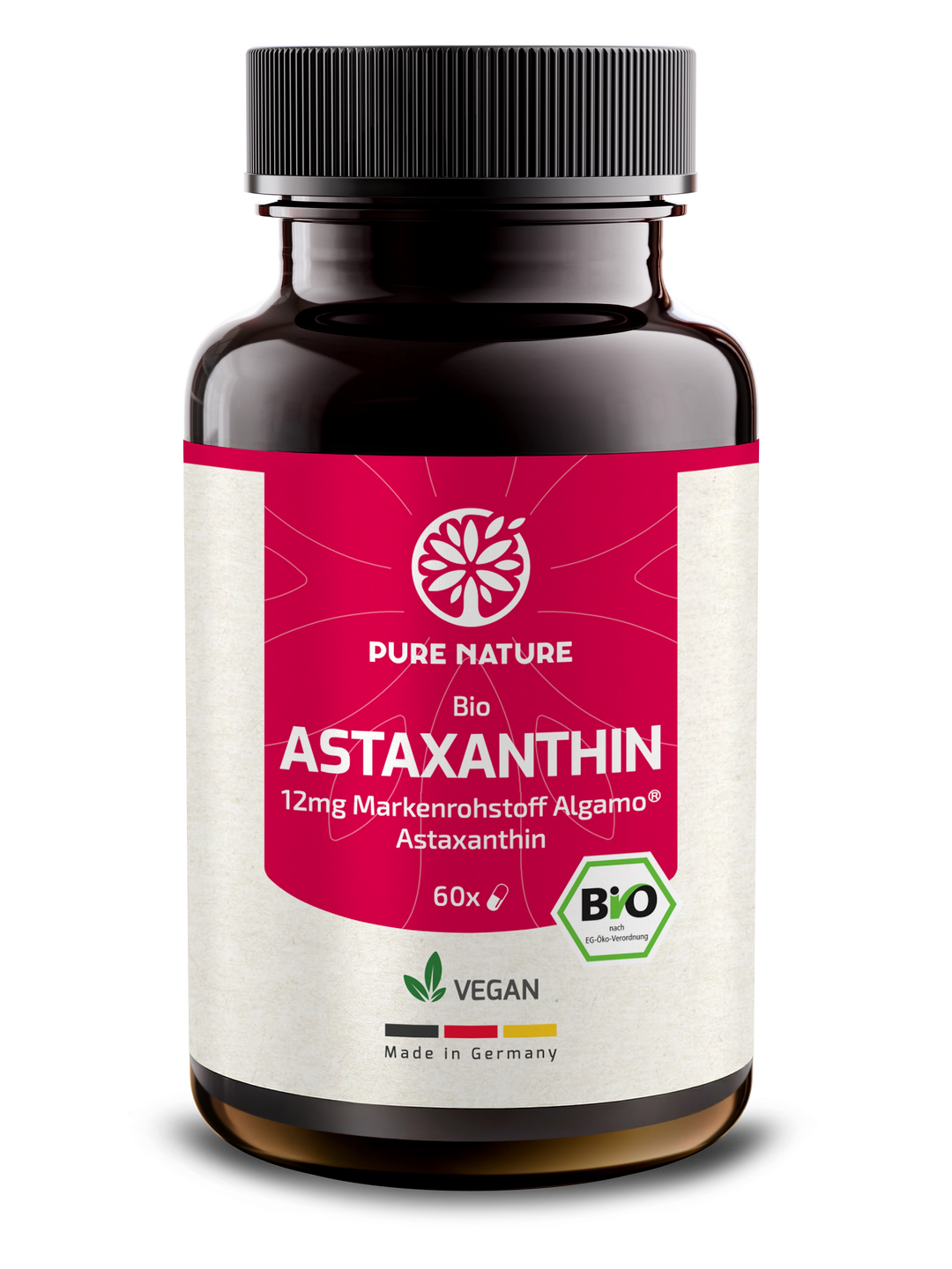 Pure Nature Bio Astaxanthin hochdosiert – 60 vegane Kapseln (12 mg)