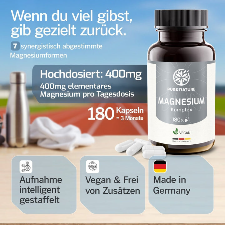 Pure Nature Magnesium 7 - in - 1 Komplex – 180 Kapseln (400 mg) - Purefitness Nutrition